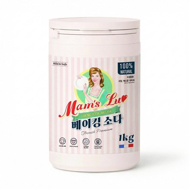 맘스럽 (초특가) 베이킹소다 1kg x 1통 프리미엄 용기형 천연세제 세탁세제 세정제, 1개
