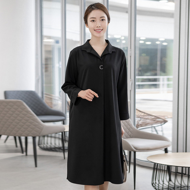 모슬린 엄마옷 C포인트 카라 원피스 515FGH111 마담/중년여성/빅사이즈/50대/60대