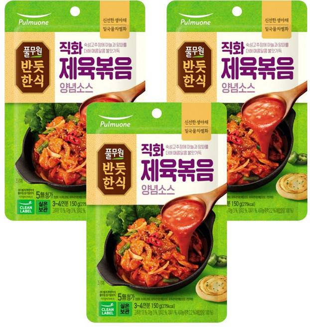반듯한식 풀무원 직화 제육볶음 양념소스, 150g, 3개