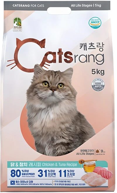 캐츠랑 전연령 고양이 건식사료, 닭+참치, 5kg, 1개 - 쿠팡