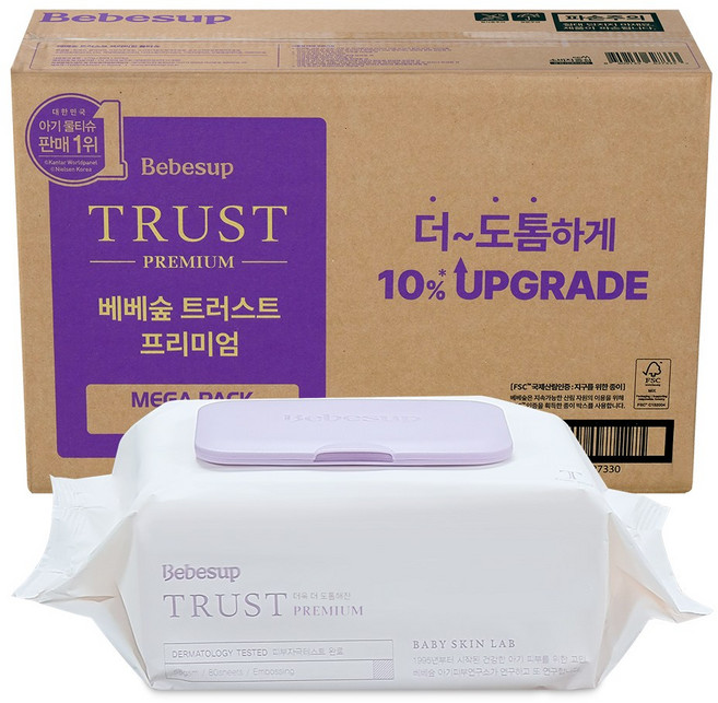 베베숲 트러스트 플러스 물티슈 캡형, 80매, 20개