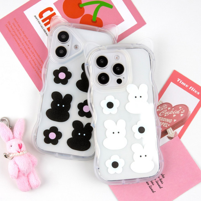 말랑토끼 캣 웨이브 고양이귀 투명 핸드폰 케이스