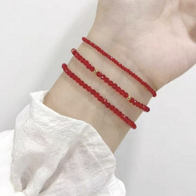 루비앤 행운 팔찌 천연 크리스탈 우아한 행운 레드 팔찌 실버 9.25 비즈 레이어드 원석 팔찌