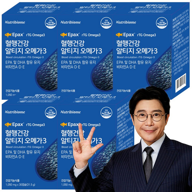 뉴트리바이옴 혈행건강 rTG알티지 오메가3 EPA & DHA 함유유지 비타민 A D E, 30정, 5개