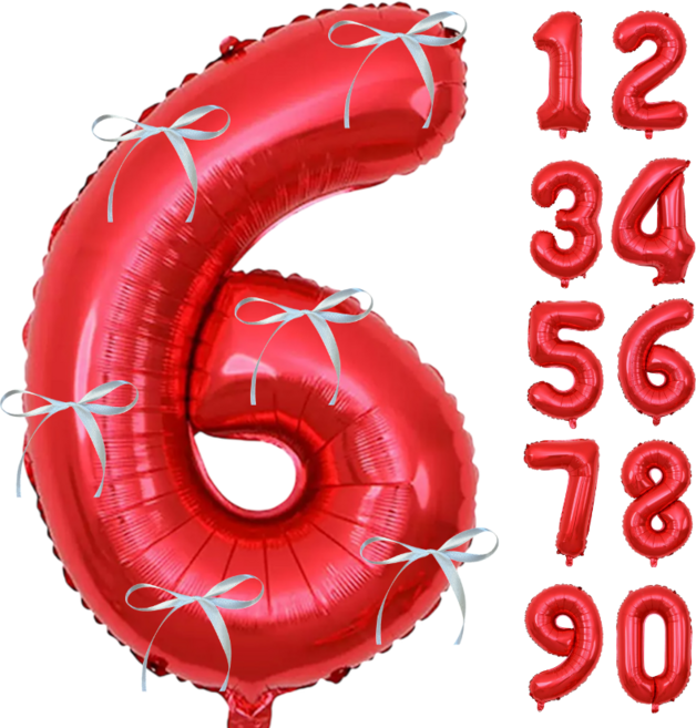 파티에진심인사람들 초대형 숫자풍선+발레코어 리본 6p 세트 40인치 100cm 셀프 백일 돌 환갑 촬영 포토존, 1개, 레드6
