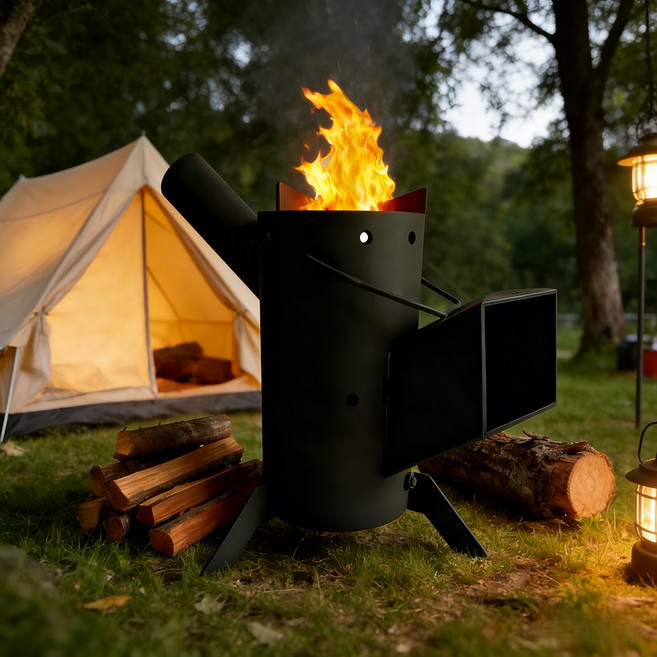 Moon 캠핑 화목난로 접이식 휴대용 무쇠장작난로 불벙 소형 화로대+수납 가방, 1개