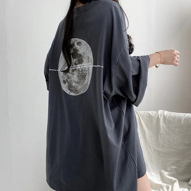 오드아이 빅사이즈 남녀공용 달 티셔츠 반팔티 오버핏 루즈핏 박스티 오버사이즈