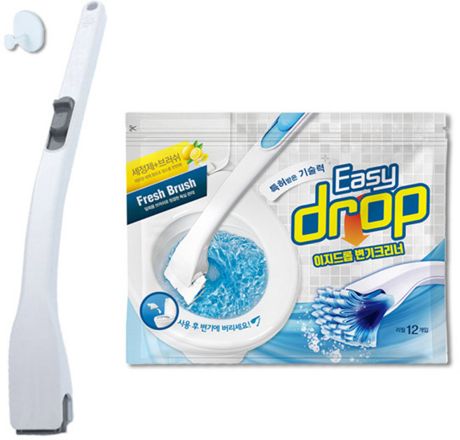 이지드롭 일회용 변기크리너 세트 그레이핸들 + 리필브러쉬 12P+ 전용고리, 그레이핸들1개+레몬 1팩, 1개