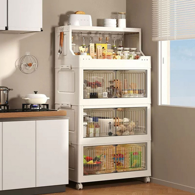 무설치 이동식 접이식 옷장 대용량 폴딩 수납장 플라스틱 양문형 바퀴형 정리함 플라스틱 서랍장, 투명색