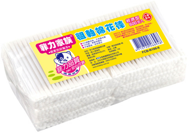 菲力家族 細軸/粗軸棉花棒 600支, 1個, 粗軸 600支