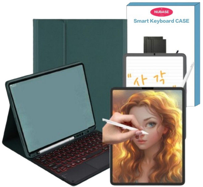 NUBASE 아이패드 m4 애플펜슬 수납 키보드 커버 케이스 한국어자판 블루투스 키보드, 05. 딥그린, 1개