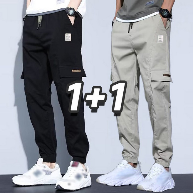 1+1 남자 포켓 밴딩 카고팬츠 캐주얼 배기바지 가을 조거팬츠 트레이닝 바지 작업복 캠핑 2장묶음