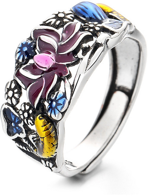 칠보반지 실버 은가락지 물고기 연꽃 오픈링 복고풍