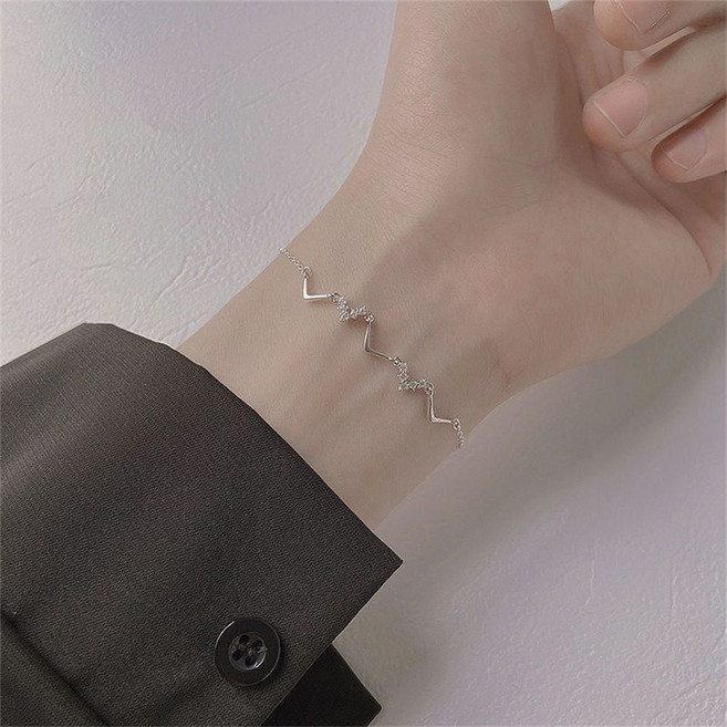 besteffie 여성 실버 웨이브 디자인 심플 패션 팔찌 여름 핸드메이드 자체체작 K51