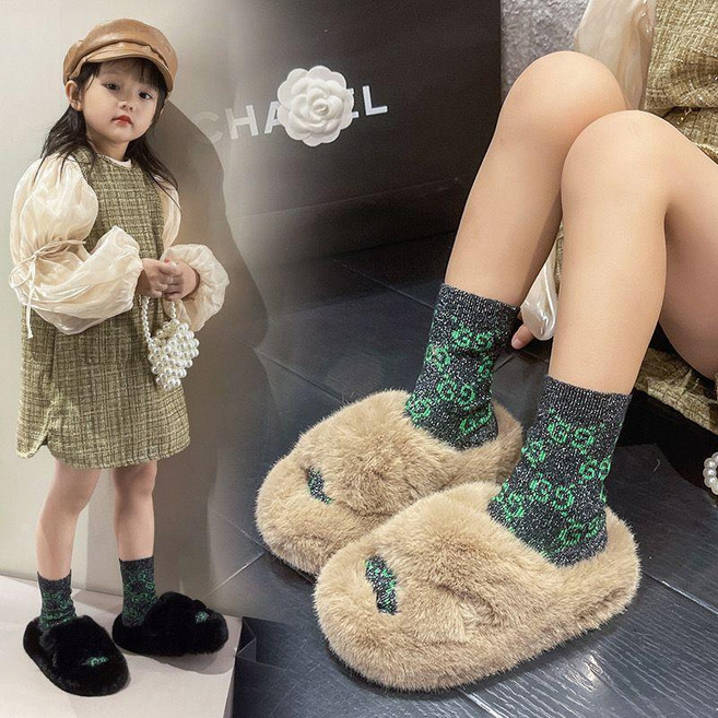 女童毛毛拖鞋 保暖防滑兒童外穿軟底棉拖鞋
