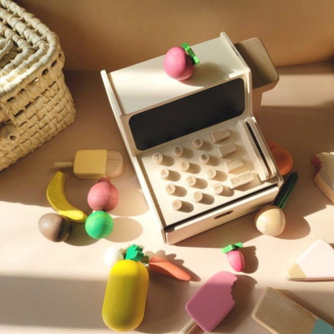 원목 계산대 우드 아이스크림 슈퍼마켓 놀이 역할놀이 마트놀이 계산기, 1개