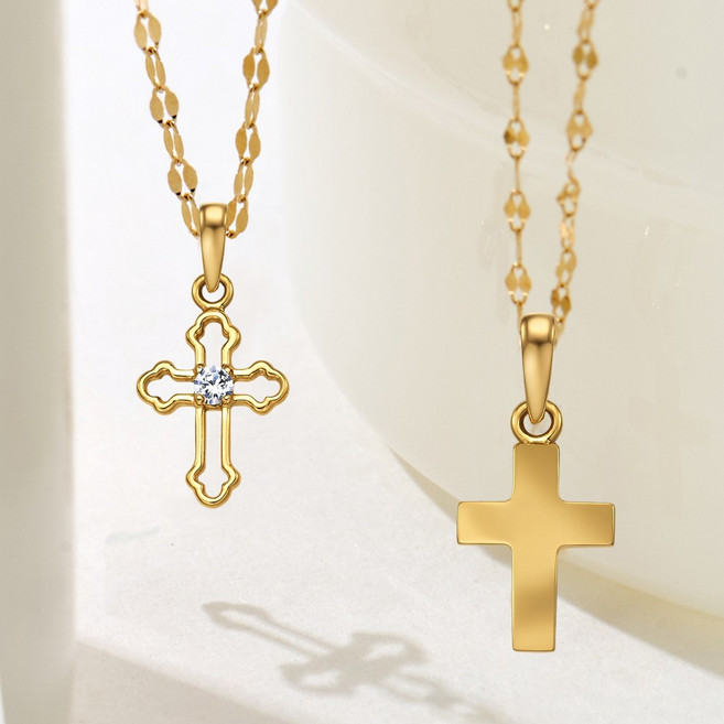 에바주얼리 미니 심플 종교 14k 십자가 목걸이