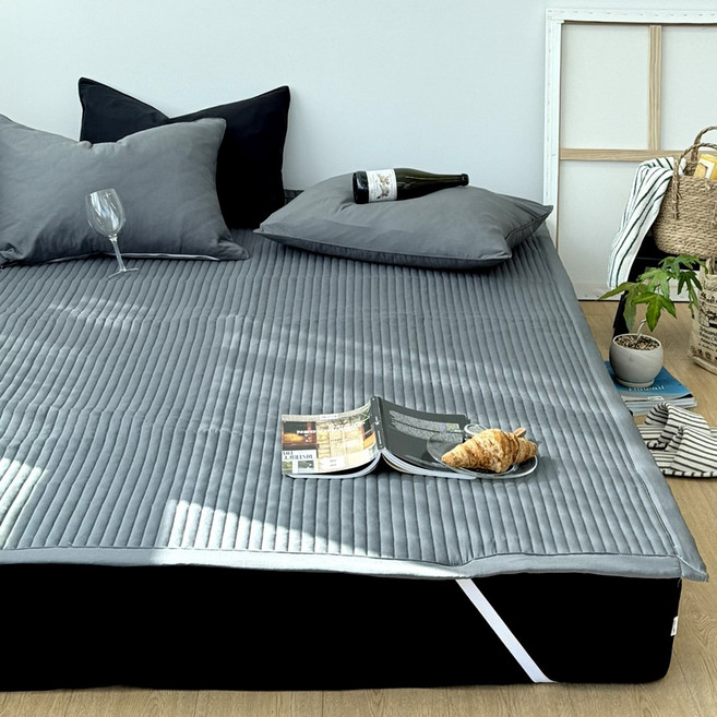 코니크 먼지없는 워싱 줄누빔 고정밴딩 침대패드 SS/Q/LK, 차콜