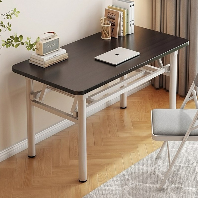 Veralool 공간활용 접이식 컴퓨터 1인용 2단 책상 다용도 공부용 사무용 철제 접이식 테이블, 블랙