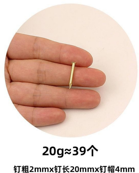 臺南出貨 小釘 小號 迷你銅釘 圓頭銅釘 銅木頭圓釘 純黃銅釘子 木工 金色丁子 細 G T QA1, 1個, 粗2mm長20mm帽徑4mm 20g約3