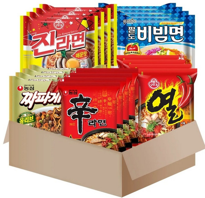 봉지라면 5종세트{신라면x4+짜파게티x4+진라면매운맛x4+열라면x4+팔도비빔면x4}
