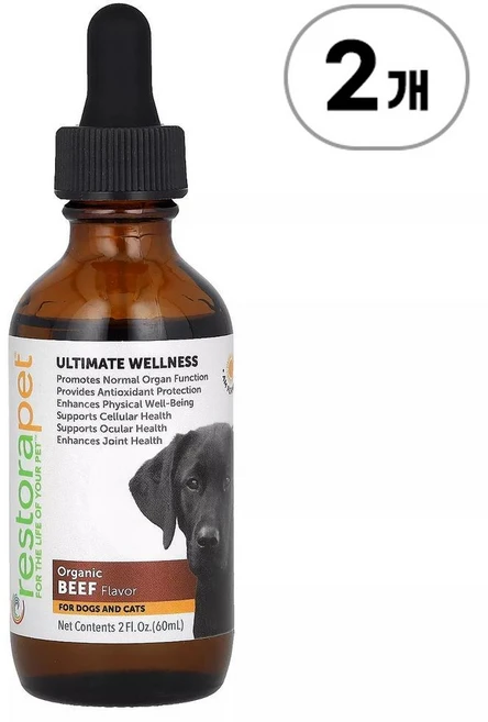 리스토라펫 얼티밋 웰니스 오가닉 비프 RestoraPet Ultimate Wellness For Dogs and Cats Organic Beef 60ml, 면역 지원, 2개 - 쿠팡