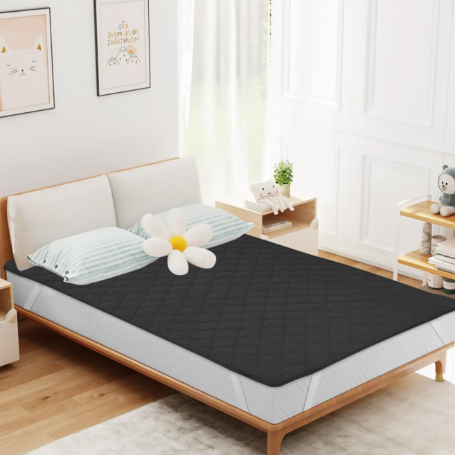 사계절 부드럽고 침대패드 고정밴드 항균 알러지케어 슈퍼싱글 퀸 킹, 블랙