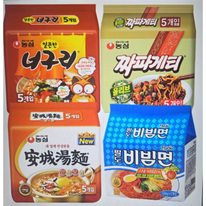 베스트상품 기획팩 너구리5p+짜파게티5p+안성탕면5p+팔도비빔면5p, 1세트