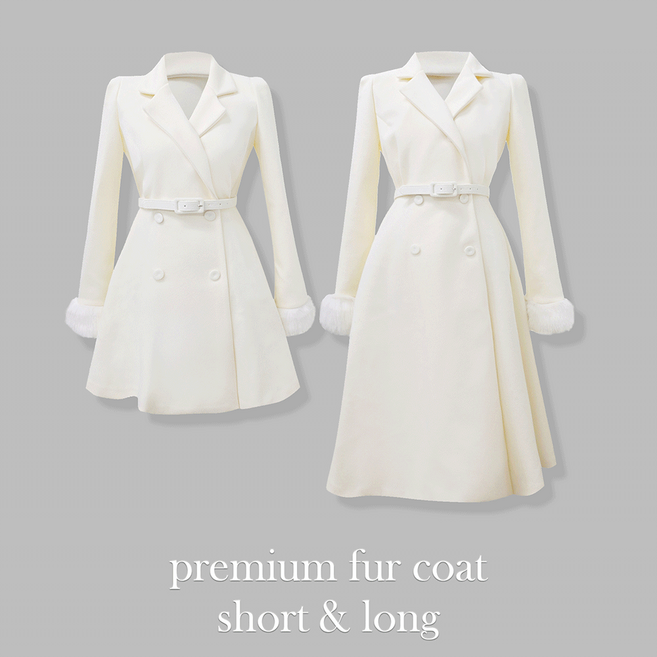 [숏&롱/백화점납품/최저가] 로랑 퍼 트리밍 플레어 페미닌 벨트 원피스 코트 (국산 고퀄 겨울코트 롱코트 숏코트 미니코트 연말룩 울코트 프리미엄코트 퍼코트)