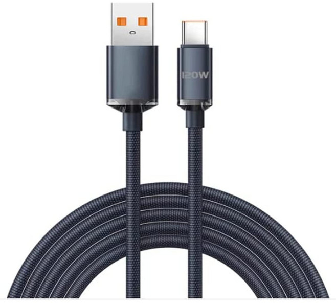 120W 6A 초고속충전 Type-C 데이터 케이블 USB-A to C, 2개, 검정색, 1m