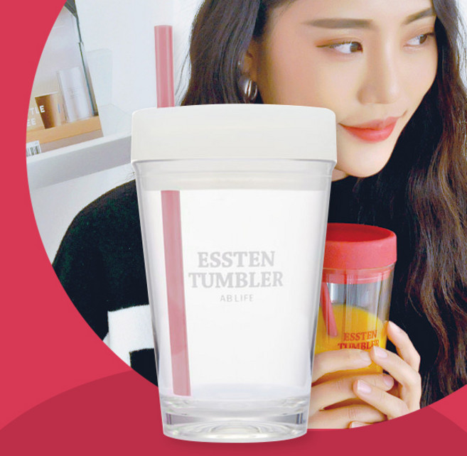 에이비라이프 에스텐 텀블러 개방형 빨대 세트 005, 클리어핑크, 350ml, 1개