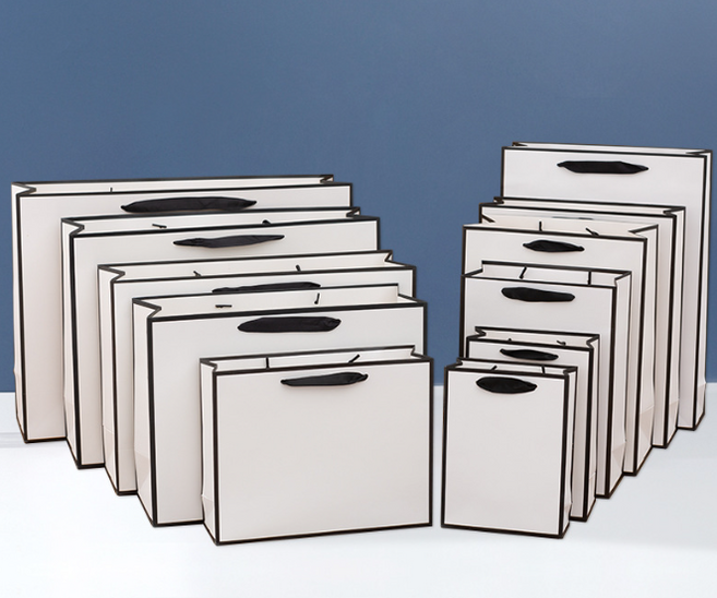 리투나 튼튼한 선물용 고급 무지 종이 쇼핑백, 블랙앤화이트, 10개