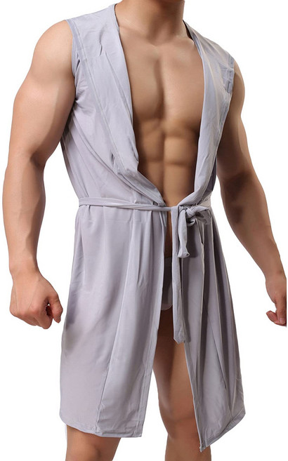 Lu's Chic 남성용 실크 기모노 가운 후드 목욕 가운 Lu's Chic Men's Silk Kimono Robe Hooded Bathrobe Sleeveless Lightw