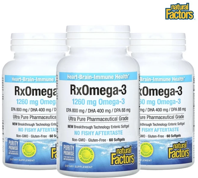 Natural Factors Rx 오메가3 630mg 60소프트젤 3개 EPA DHA, 60정 - 쿠팡