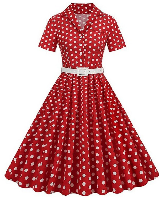 복고풍 개화기 의상 땡땡이 원피스 여성 여름 경성의복 반팔 넥카라 흰색, 레드 화이트 소형 도트