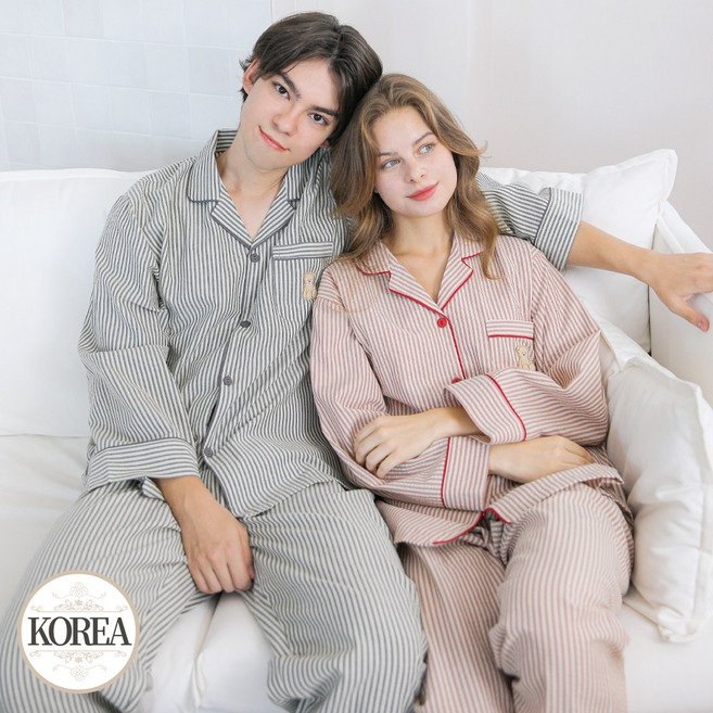 국산 24F606_506(스티치) 스트라이프 여성 남성 커플 잠옷