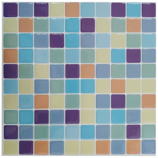 樂生活 3D立體自黏防水磁磚貼，25x25cm 馬賽克(藍黃)，防油耐熱易清潔，免釘免鑽, 馬賽克(藍黃)