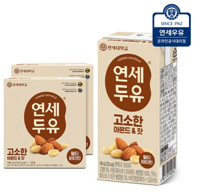 연세우유 [연세두유] 고소한 아몬드n잣 두유32팩, 200ml, 32개