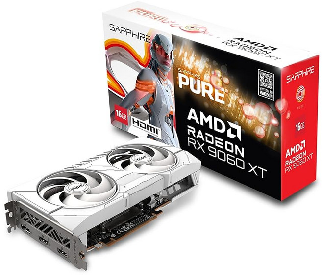 사파이어 퓨어 AMD 라데온 RX 9060 XT 게이밍 OC 16GB 듀얼 HDMI/DP GPU 그래픽 카드