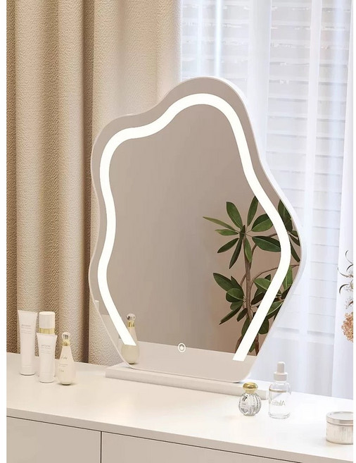 SASAKO 구름 조형 LED 화장 탁상거울 고휘도 조명 3색모드 밝기조절 화장대 탁상용 고화질 미러 KC 인증 어댑터, 화이트430*570mm(USB보다 2배 밝은)