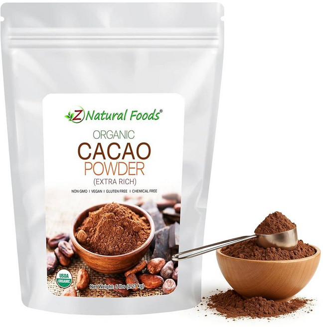 Z Natural Foods 유기농 카카오 파우더 영양 포장 매우 풍부한 다크 초콜릿 맛 초콜릿 레시피 쉐이크 또는 스무디에 적합 GMO 프리 비건 글루텐 프리, 5 Pounds, 2.27kg