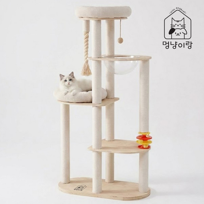 멍냥이랑 원목 캣타워 캣폴 스크래쳐, 1개, 몽실몽실 구름 캣타워
