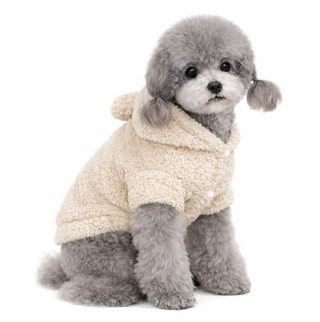 사니사니 고양이 강아지 후리스 뽀글이 양털 옷 후드 점퍼, 뽀글베이지, 1개