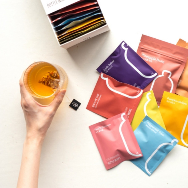 보틀웍스 스타터 키트-마시는 차 과일차 허브차 세트, 3.1 카페인프리+플러스팩 키트, 2. 이중유리보틀 35%, 1세트