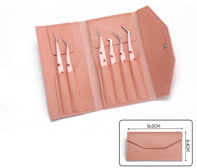 치프몰 고정밀 속눈썹 전용 핀셋 6종+파우치 세트, 1세트, 핑크