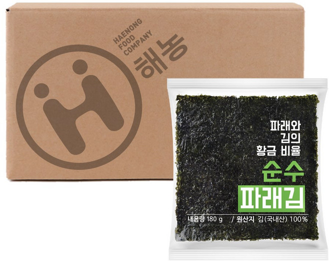 해농 생김 순수 파래김 180g, 20개