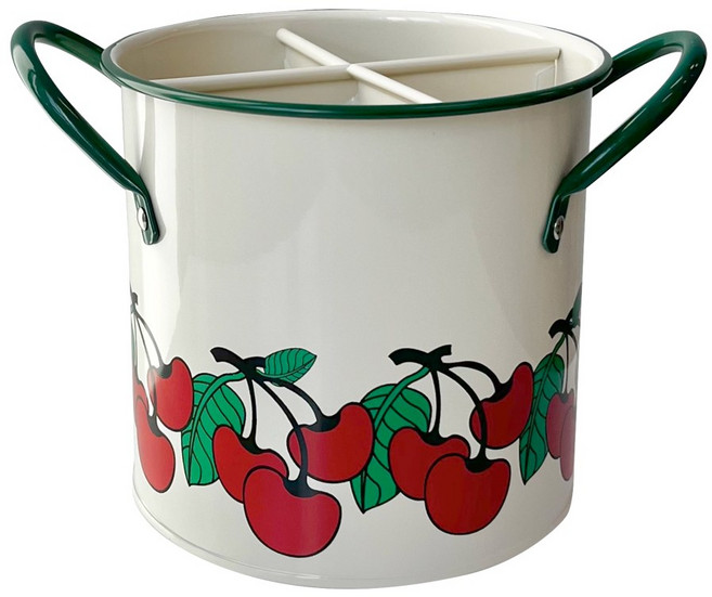 A의취향 빈티지 수저통 3colors 물빠짐 칸막이 조리도구 정리함, 체리, 1개