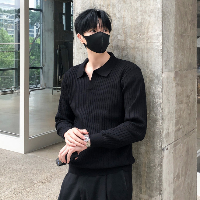 3위 - Motria남자니트 골지 긴팔카라티 오버핏 카라니트 브이넥 가을 겨울 니트 스웨터 캐주얼 풀오버