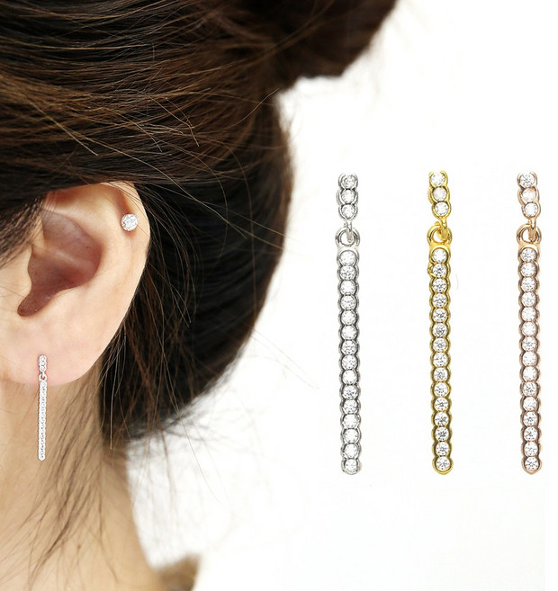 미다미 [2P케이스세트] 로렌스 라인큐빅 롱 드롭 피어싱 세트