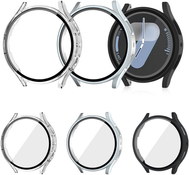 [젤센] 갤럭시워치7 전용 풀커버 일체형 9H 강화유리 케이스 베이직 3개 SET, 44mm, 투명+실버+블랙, 1개